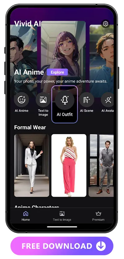 main page of Vivid AI and highlight AI Outfit icon